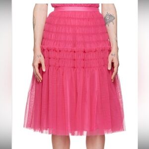 💖🌸 Molly Goddard Pink Ava Midi Skirt | Tiered Shirred Nylon Statement ✨🎀